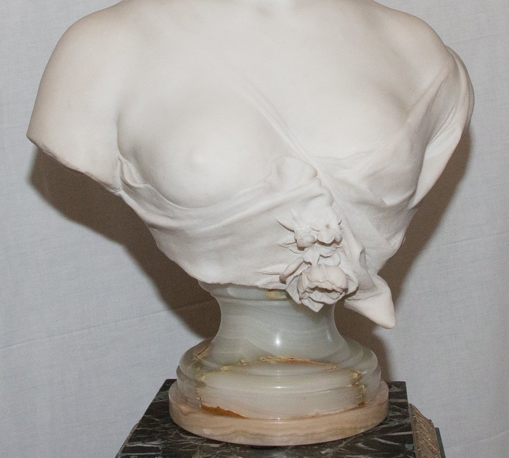 Buste de jeune femme en marbre A. Lanson XIXe siècle-photo-2