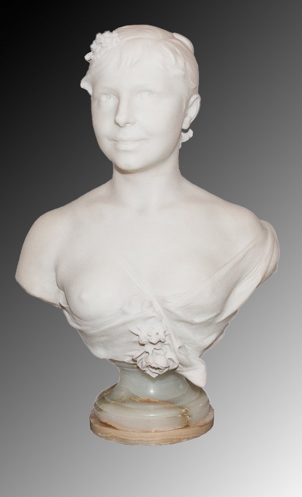 Buste de jeune femme en marbre A. Lanson XIXe siècle