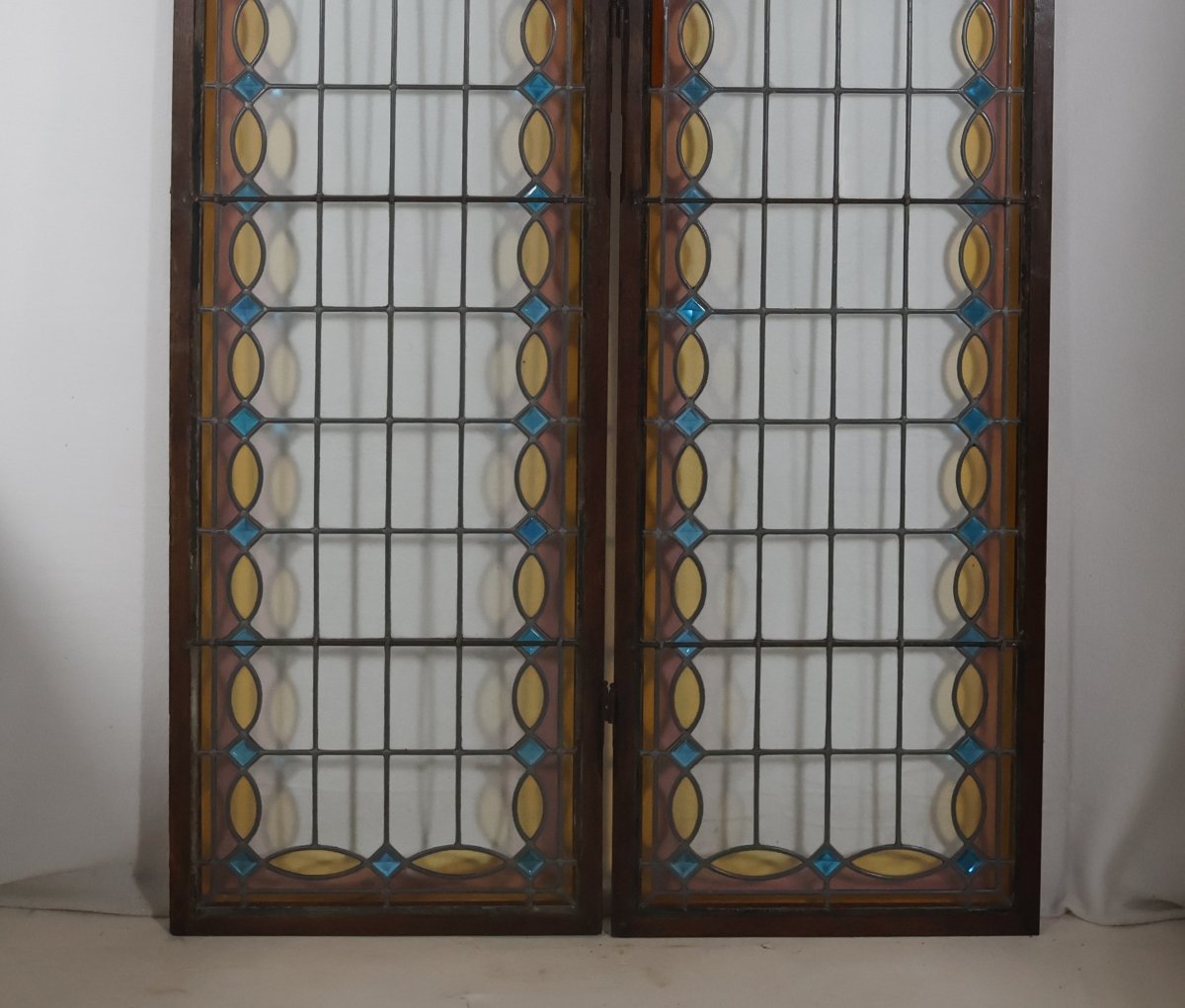 Paire de vitraux en verre serti au plomb époque 1900-photo-3