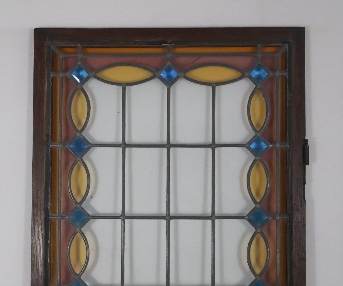 Paire de vitraux en verre serti au plomb époque 1900-photo-5