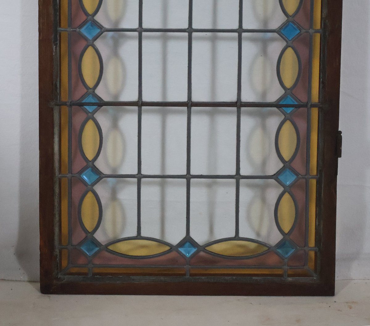 Paire de vitraux en verre serti au plomb époque 1900-photo-6