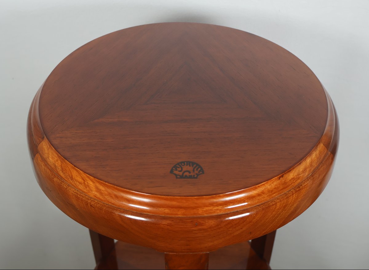 Majorelle Three-legged Stool In Mahogany, Art Nouveau Period-photo-6