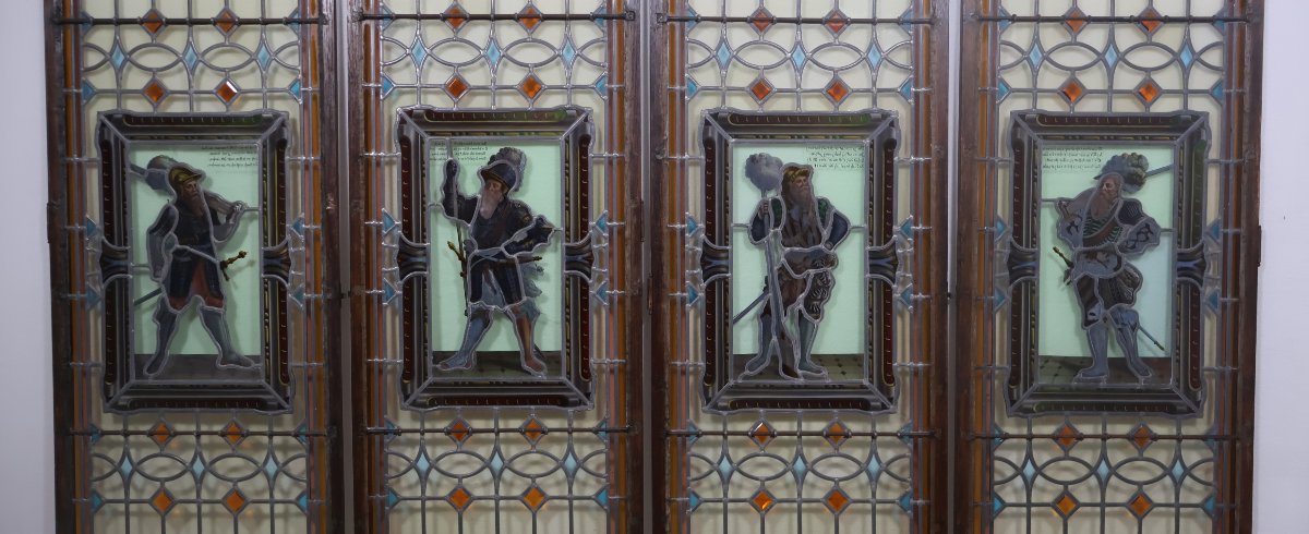 A Set Of Four Antique Leaded-glass Stained-glass Windows From The Late 19th Century -photo-2