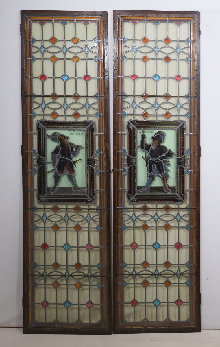 A Set Of Four Antique Leaded-glass Stained-glass Windows From The Late 19th Century -photo-3
