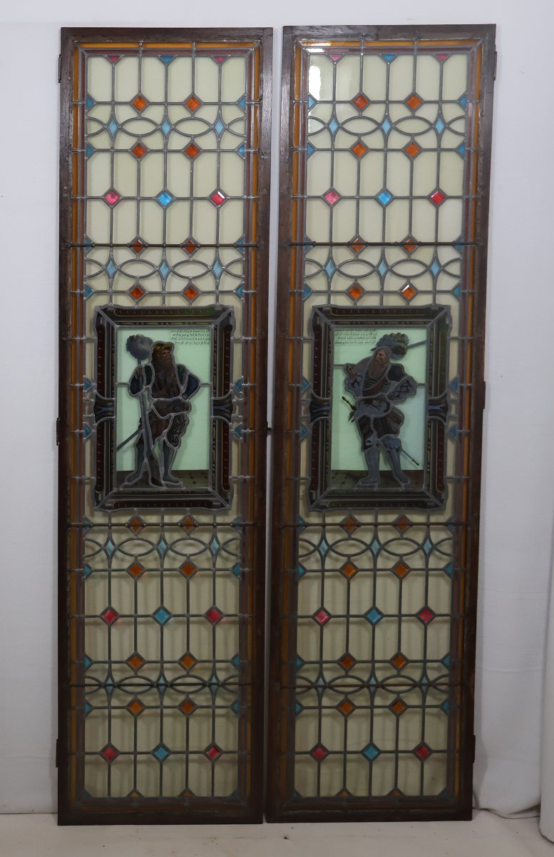 A Set Of Four Antique Leaded-glass Stained-glass Windows From The Late 19th Century -photo-4