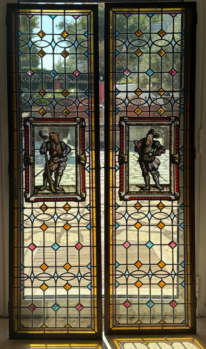 A Set Of Four Antique Leaded-glass Stained-glass Windows From The Late 19th Century -photo-3