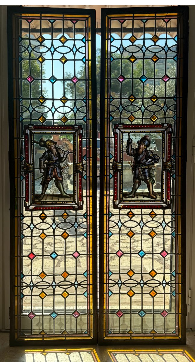A Set Of Four Antique Leaded-glass Stained-glass Windows From The Late 19th Century -photo-4