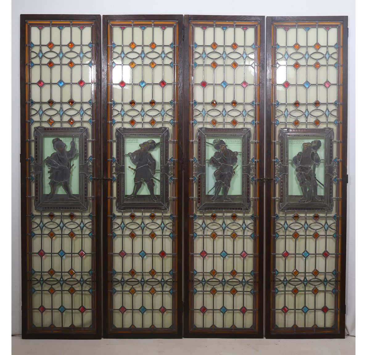 A Set Of Four Antique Leaded-glass Stained-glass Windows From The Late 19th Century -photo-1