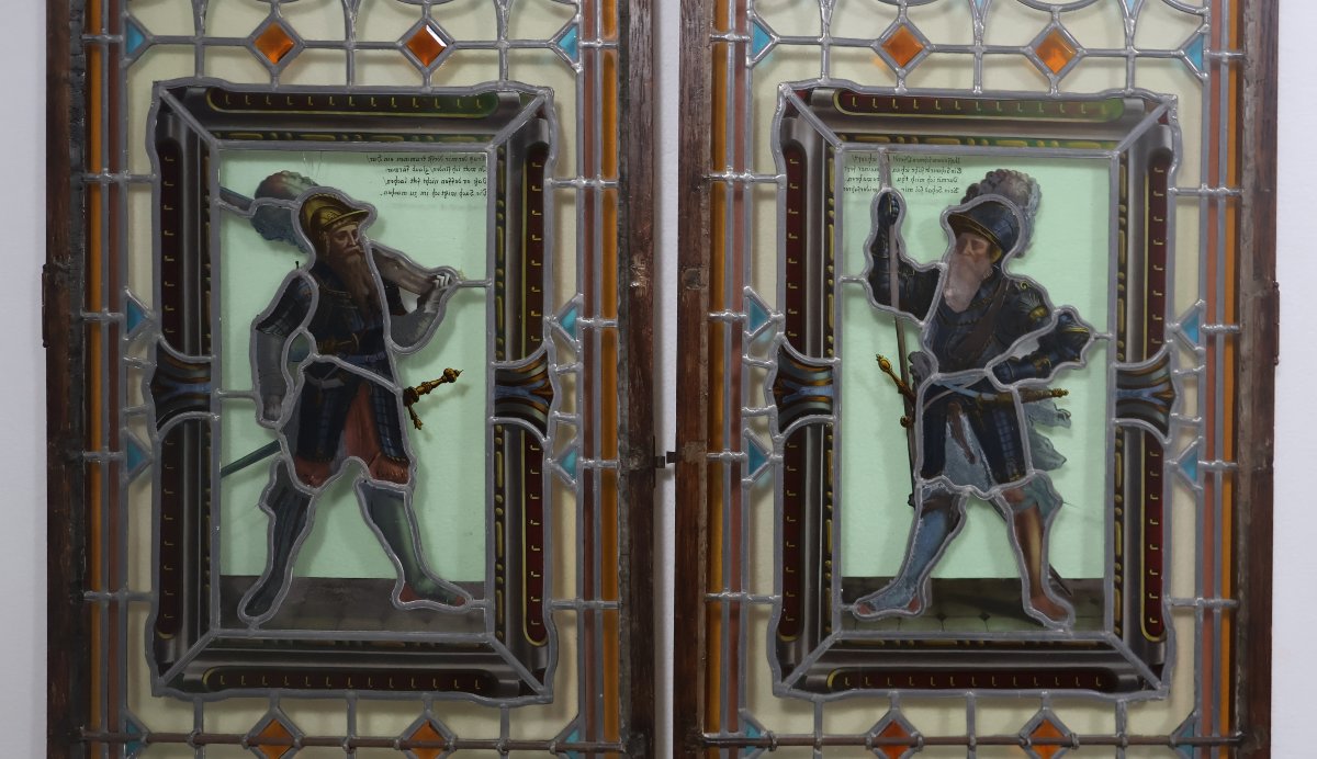 A Set Of Four Antique Leaded-glass Stained-glass Windows From The Late 19th Century -photo-2