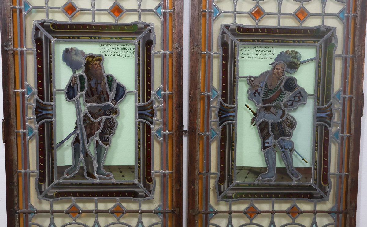 A Set Of Four Antique Leaded-glass Stained-glass Windows From The Late 19th Century -photo-3