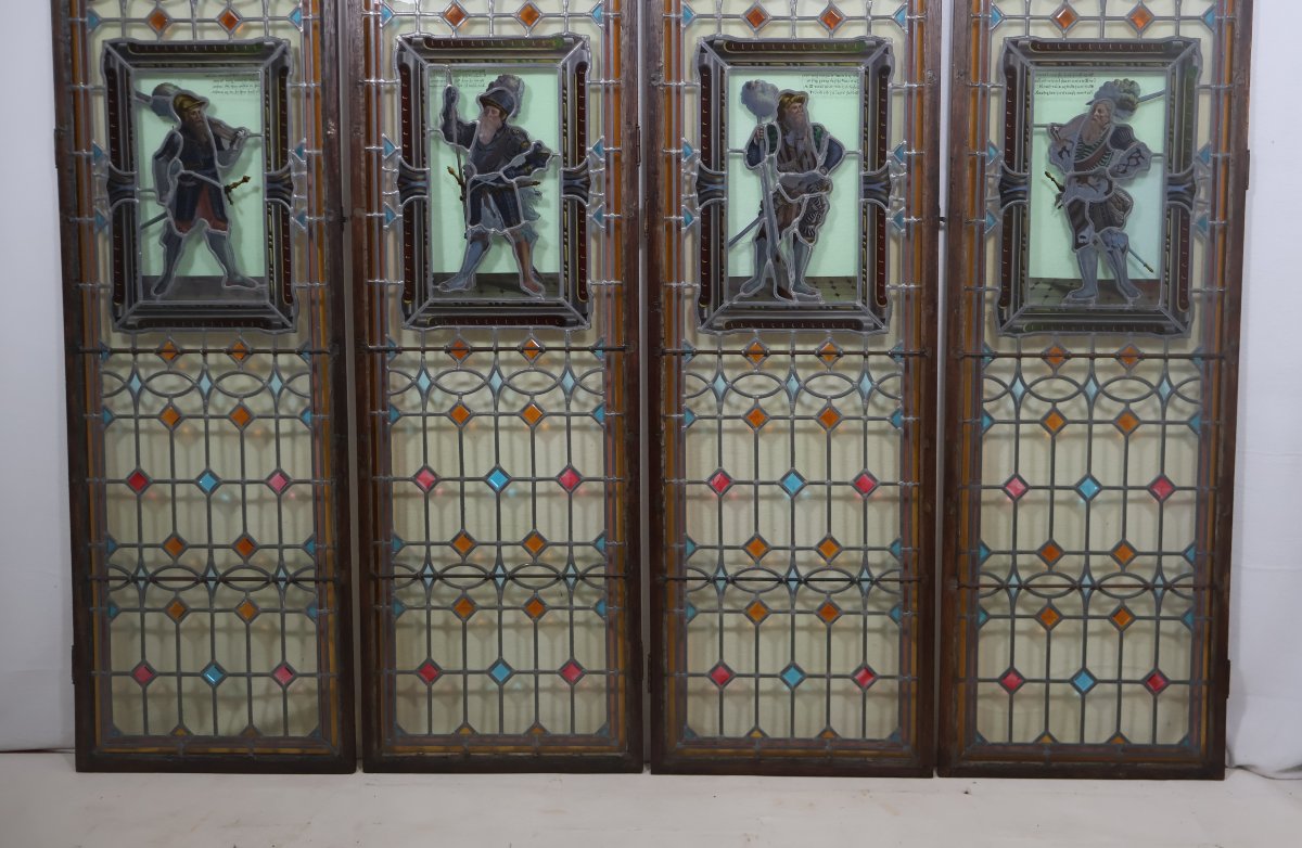 A Set Of Four Antique Leaded-glass Stained-glass Windows From The Late 19th Century -photo-5