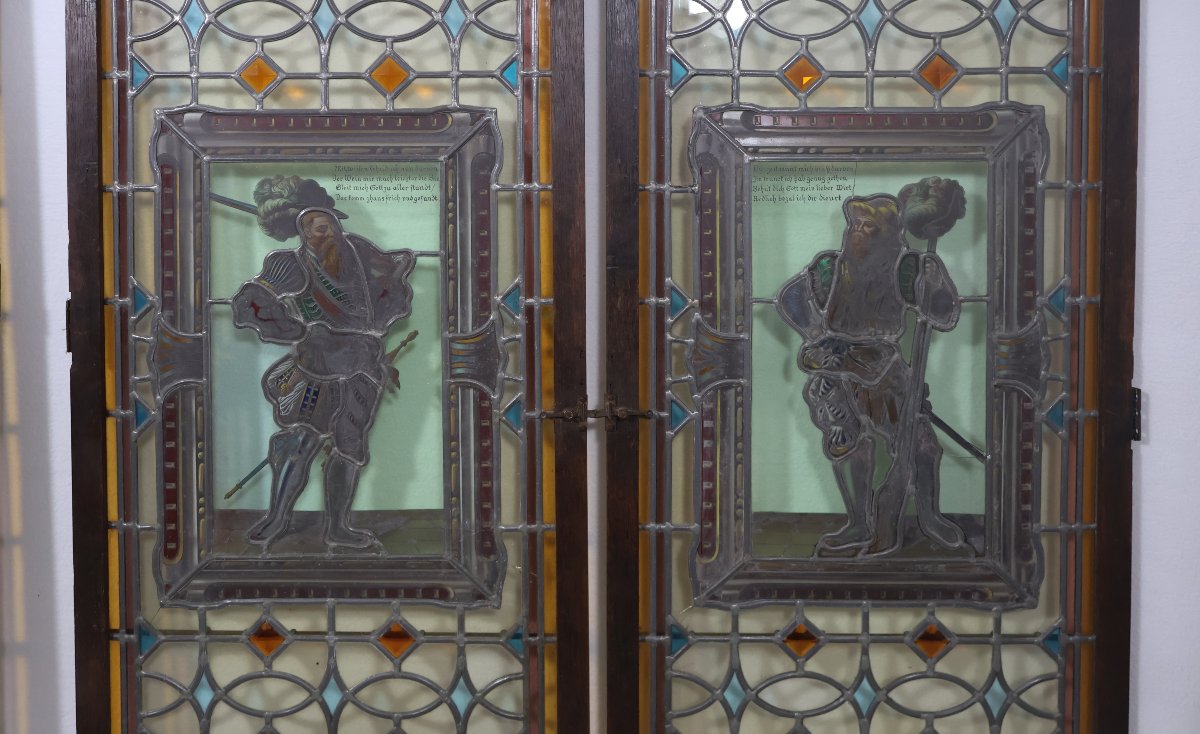 A Set Of Four Antique Leaded-glass Stained-glass Windows From The Late 19th Century -photo-6