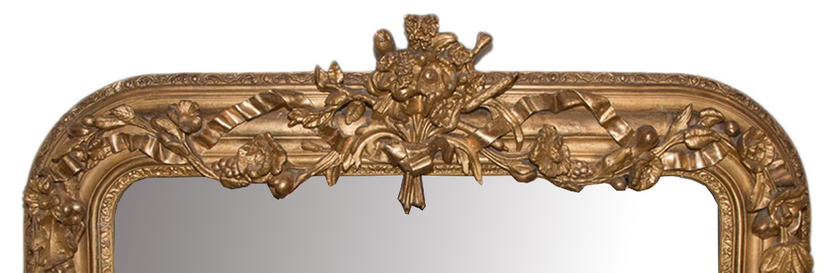 Miroir de cheminée en bois et stuc doré, époque Napoléon III-photo-2