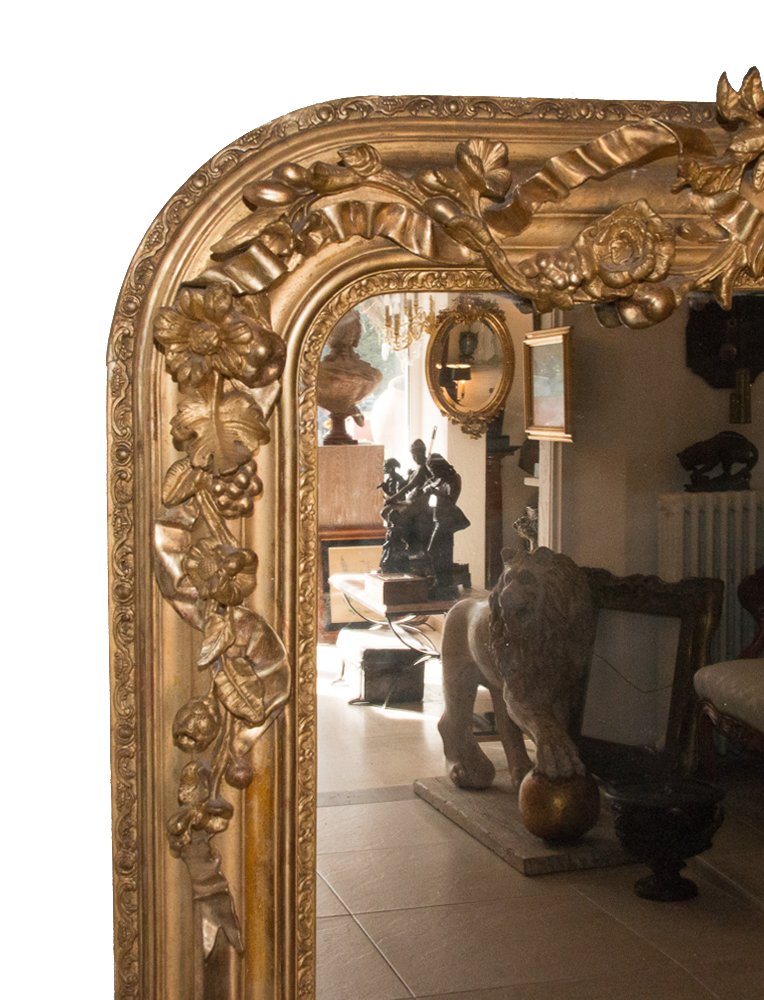 Miroir de cheminée en bois et stuc doré, époque Napoléon III-photo-3