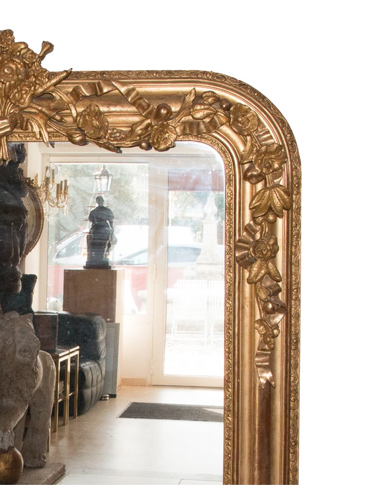 Miroir de cheminée en bois et stuc doré, époque Napoléon III-photo-4