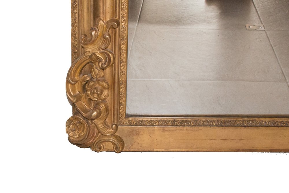 Miroir de cheminée en bois et stuc doré, époque Napoléon III-photo-5