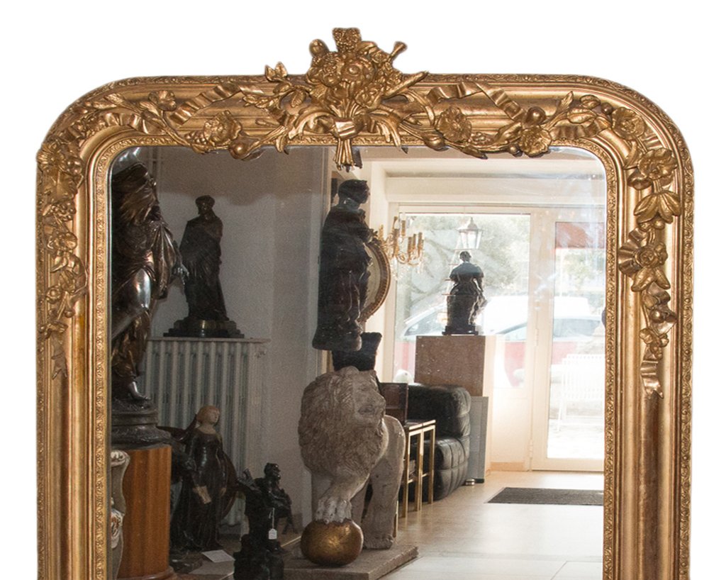 Miroir de cheminée en bois et stuc doré, époque Napoléon III-photo-6