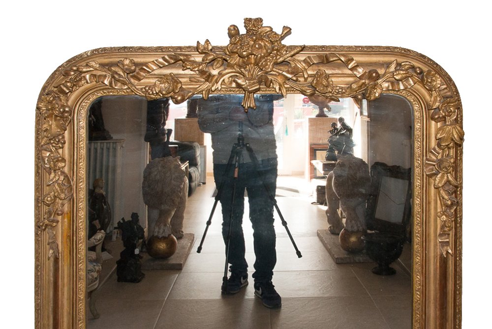 Miroir de cheminée en bois et stuc doré, époque Napoléon III-photo-7