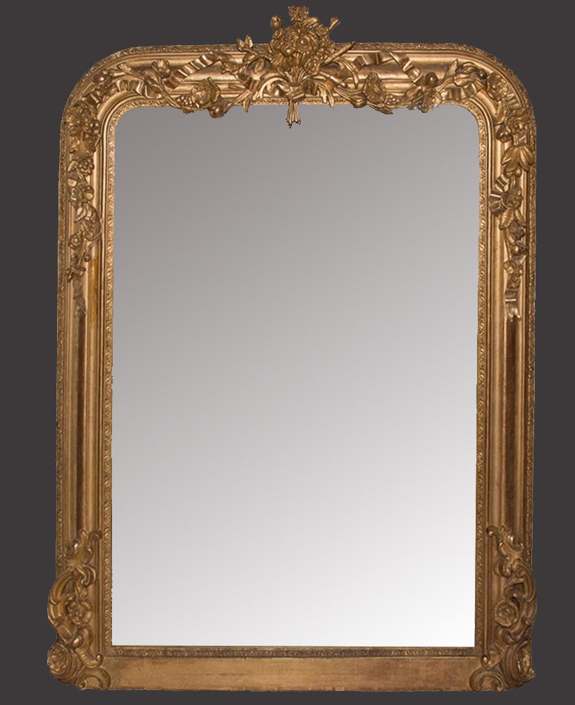 Miroir de cheminée en bois et stuc doré, époque Napoléon III