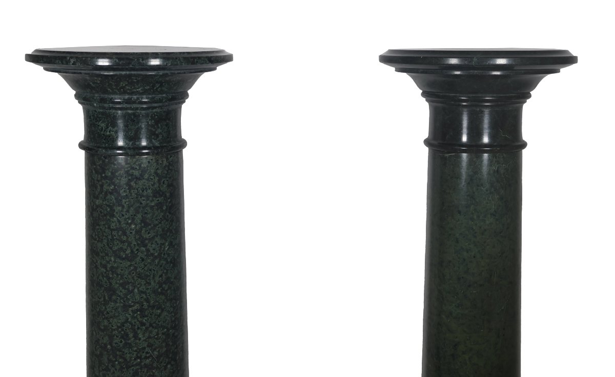 Pair Of Green Alpine Marble Columns, Late 19th Century-photo-2