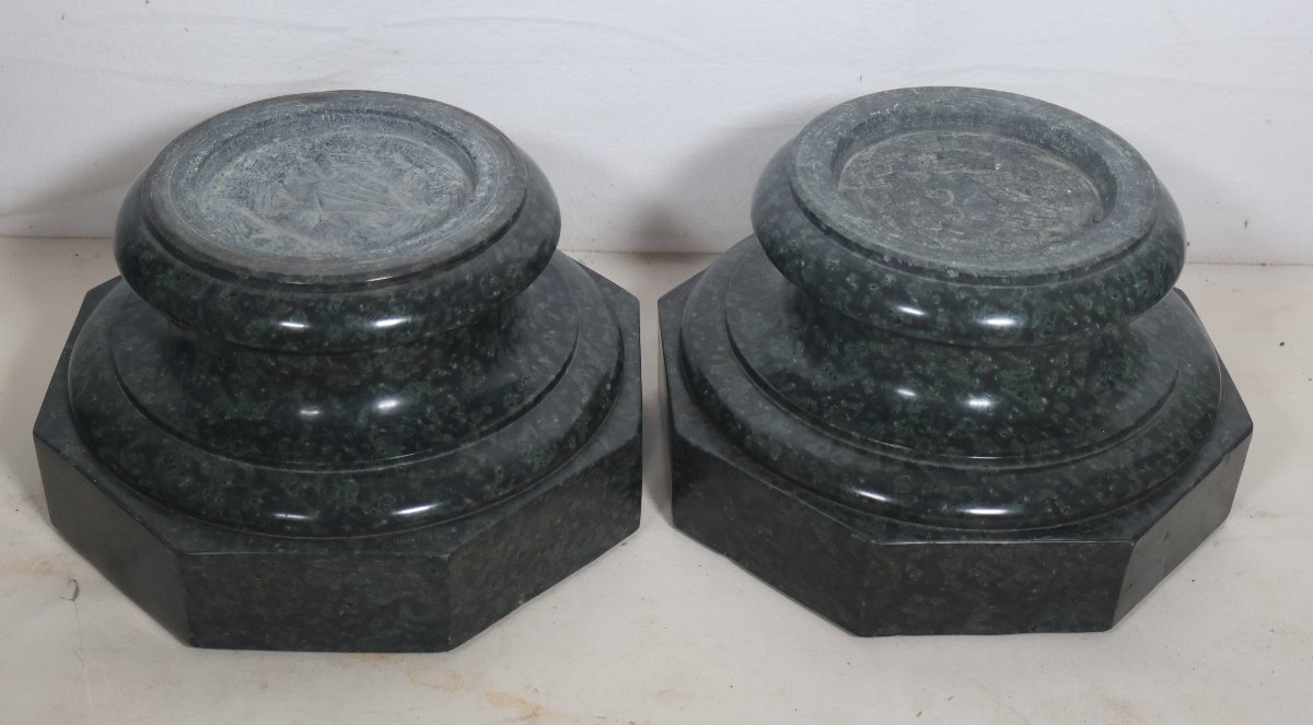 Pair Of Green Alpine Marble Columns, Late 19th Century-photo-3