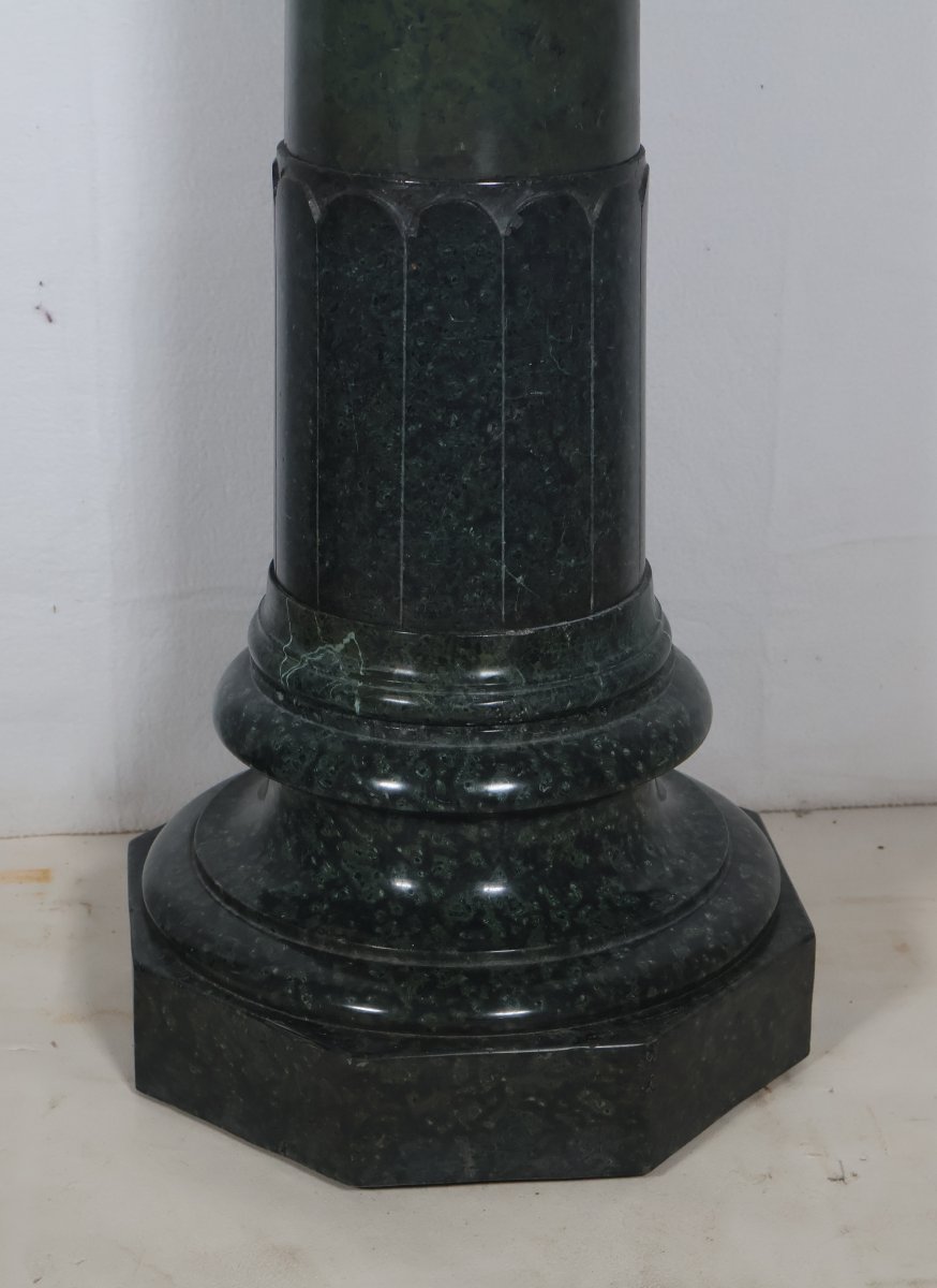 Pair Of Green Alpine Marble Columns, Late 19th Century-photo-4