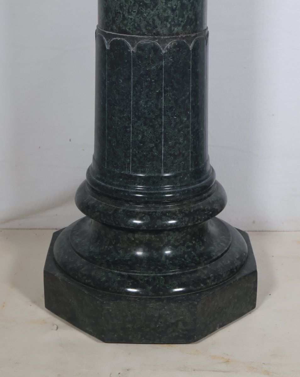 Pair Of Green Alpine Marble Columns, Late 19th Century-photo-5