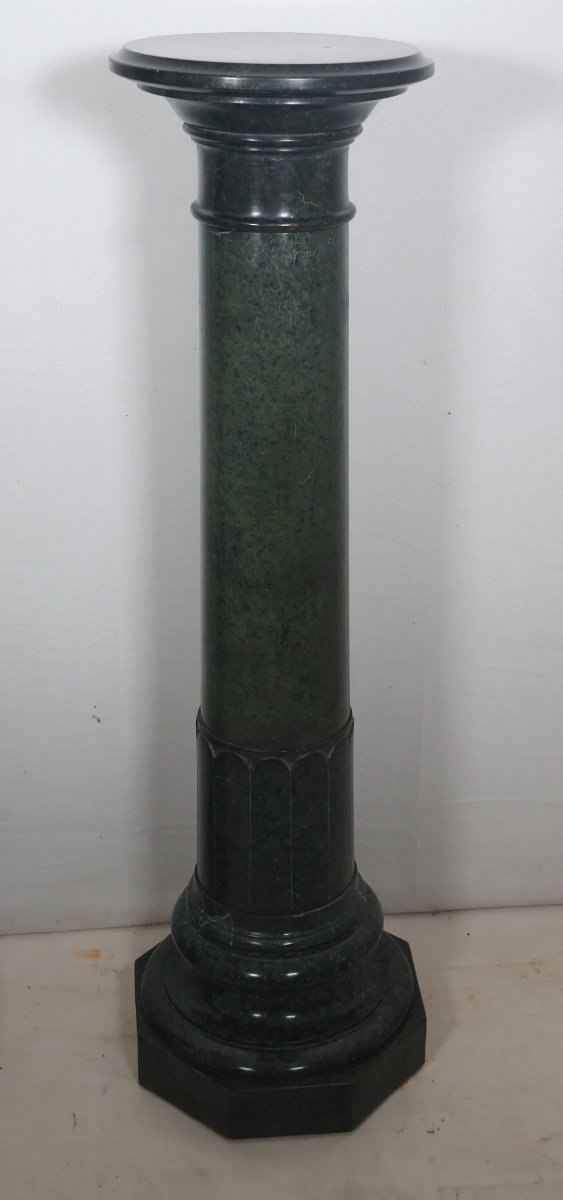 Pair Of Green Alpine Marble Columns, Late 19th Century-photo-7