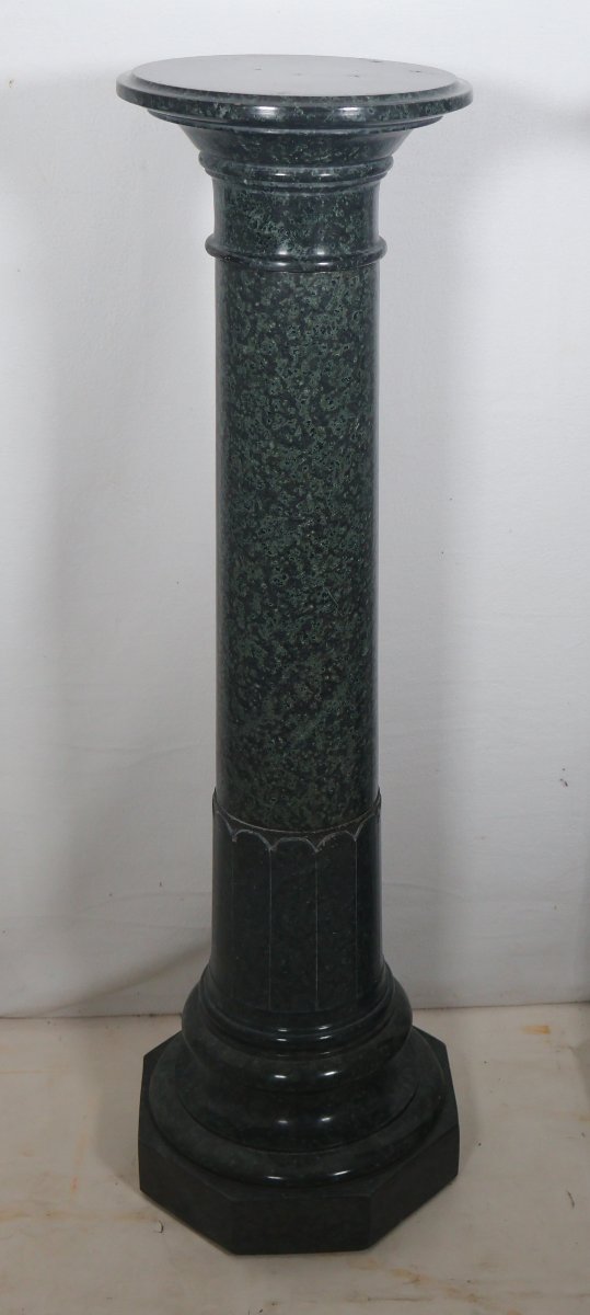 Pair Of Green Alpine Marble Columns, Late 19th Century-photo-8