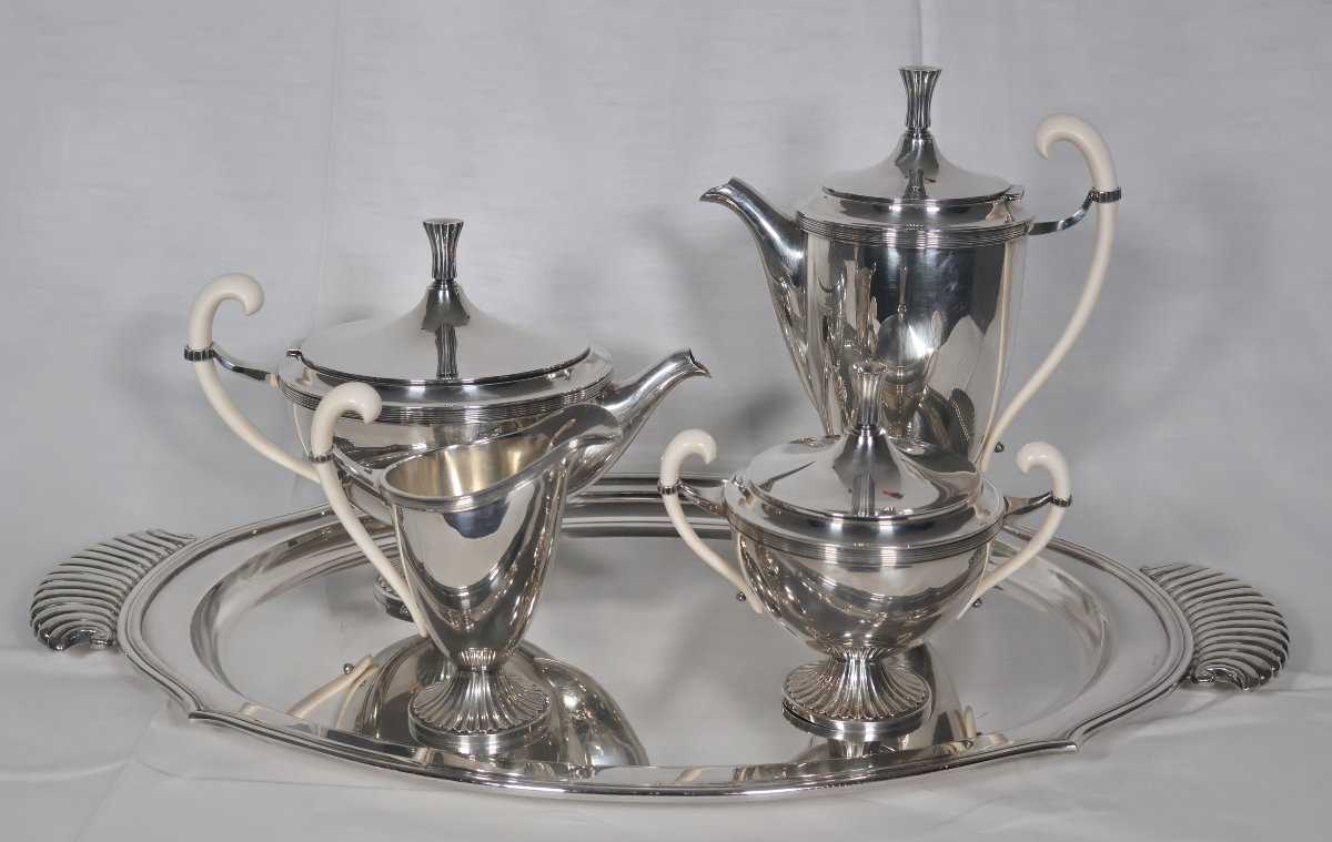 Sivar Art Deco-era Silver-plated Metal Tea And Coffee Set 