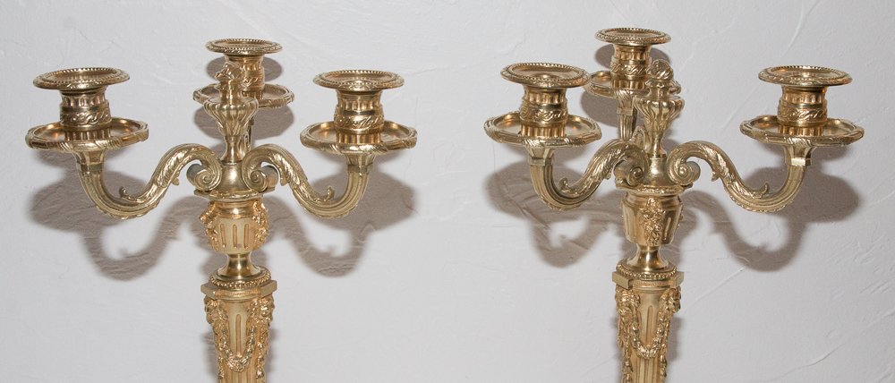 Paire de chandeliers en bronze doré H. Picard époque Napoléon III-photo-2