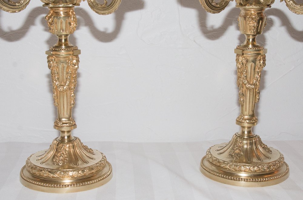 Paire de chandeliers en bronze doré H. Picard époque Napoléon III-photo-3