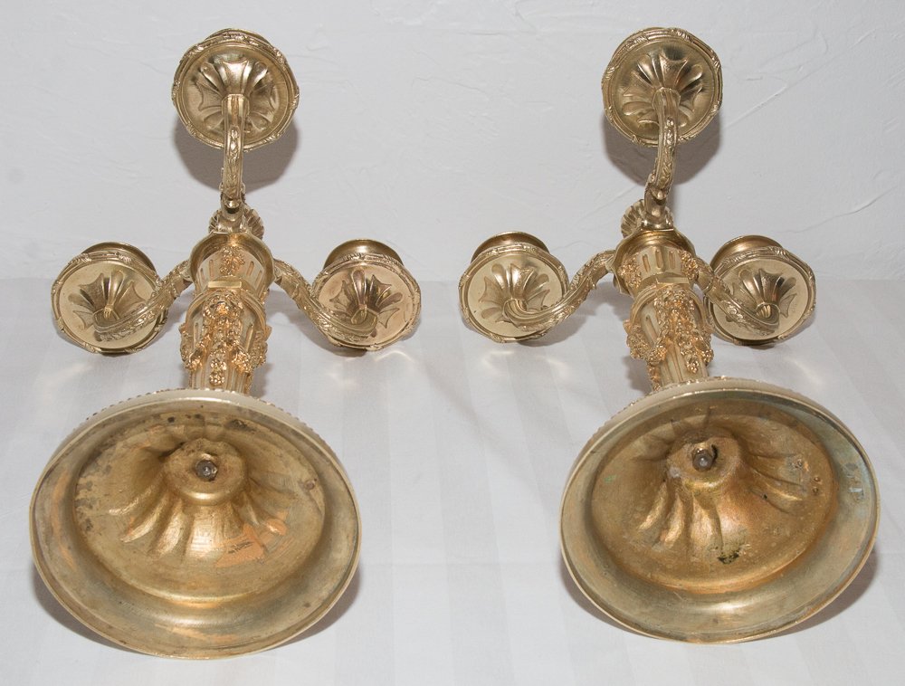 Paire de chandeliers en bronze doré H. Picard époque Napoléon III-photo-4