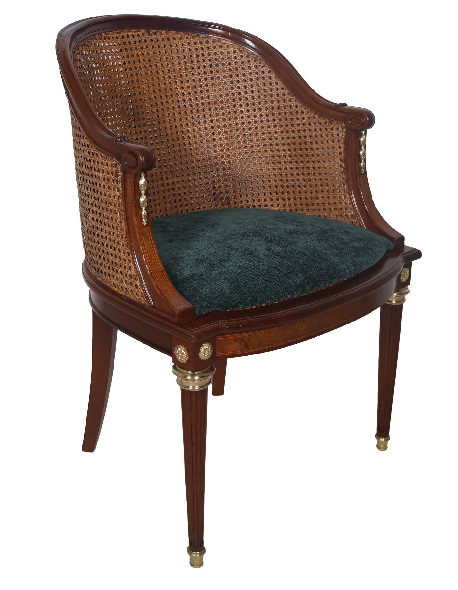 Fauteuil de bureau en acajou massif style Louis XVI fin XIXe-photo-2