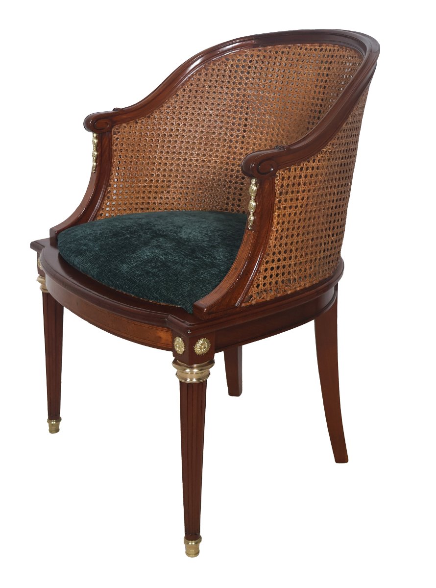 Fauteuil de bureau en acajou massif style Louis XVI fin XIXe-photo-3