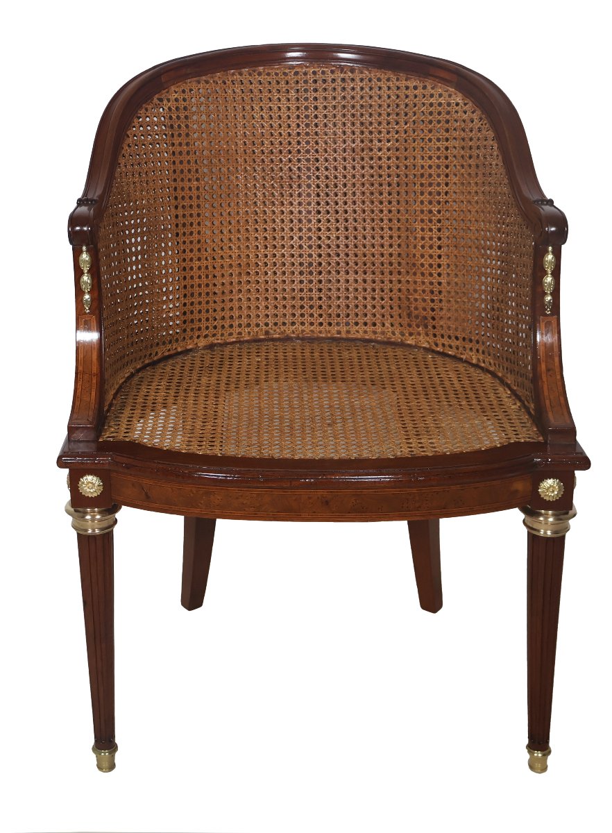 Fauteuil de bureau en acajou massif style Louis XVI fin XIXe-photo-1