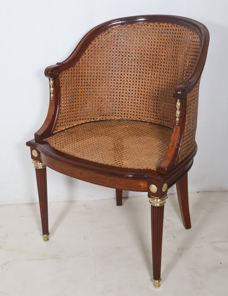 Fauteuil de bureau en acajou massif style Louis XVI fin XIXe-photo-2