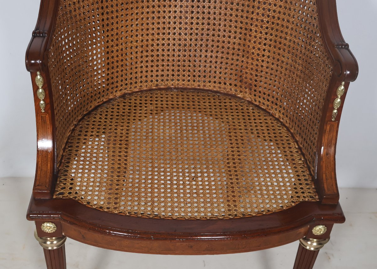 Fauteuil de bureau en acajou massif style Louis XVI fin XIXe-photo-6