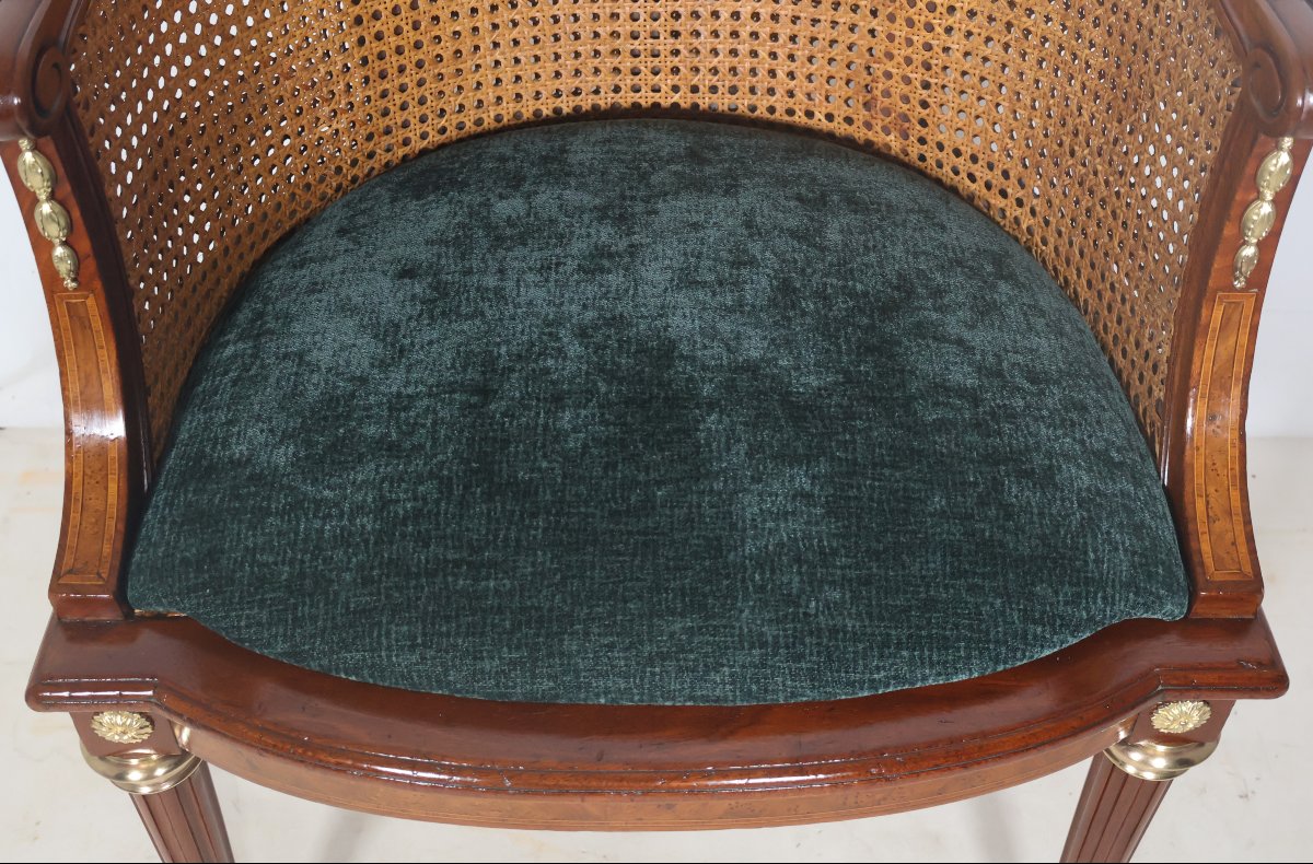 Fauteuil de bureau en acajou massif style Louis XVI fin XIXe-photo-8