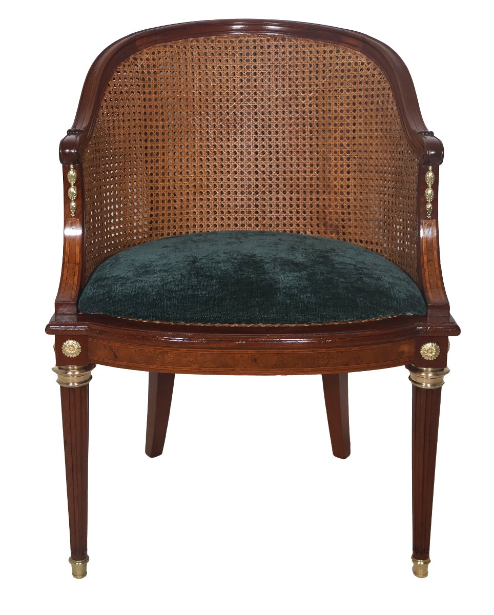 Fauteuil de bureau en acajou massif style Louis XVI fin XIXe