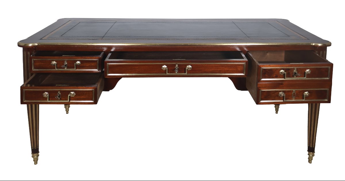 Large Louis XVI-style Flat Desk With Pull-out Drawers, Early 19th Century-photo-3
