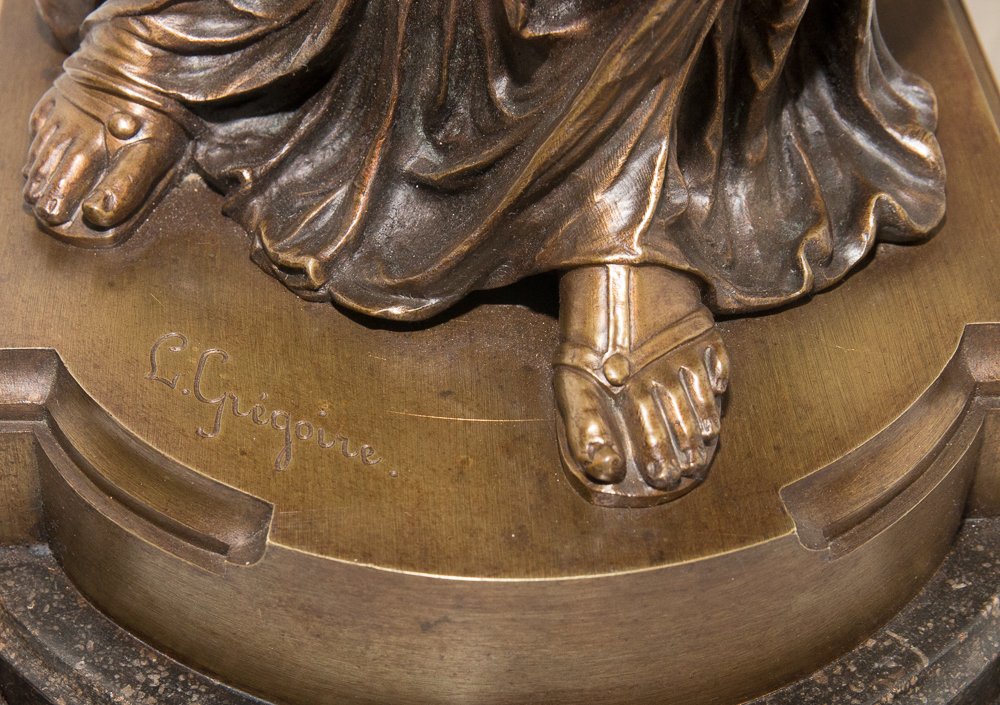 Bronze Sculpture “the Reader” By L. Grégoire, 1840–1890-photo-5