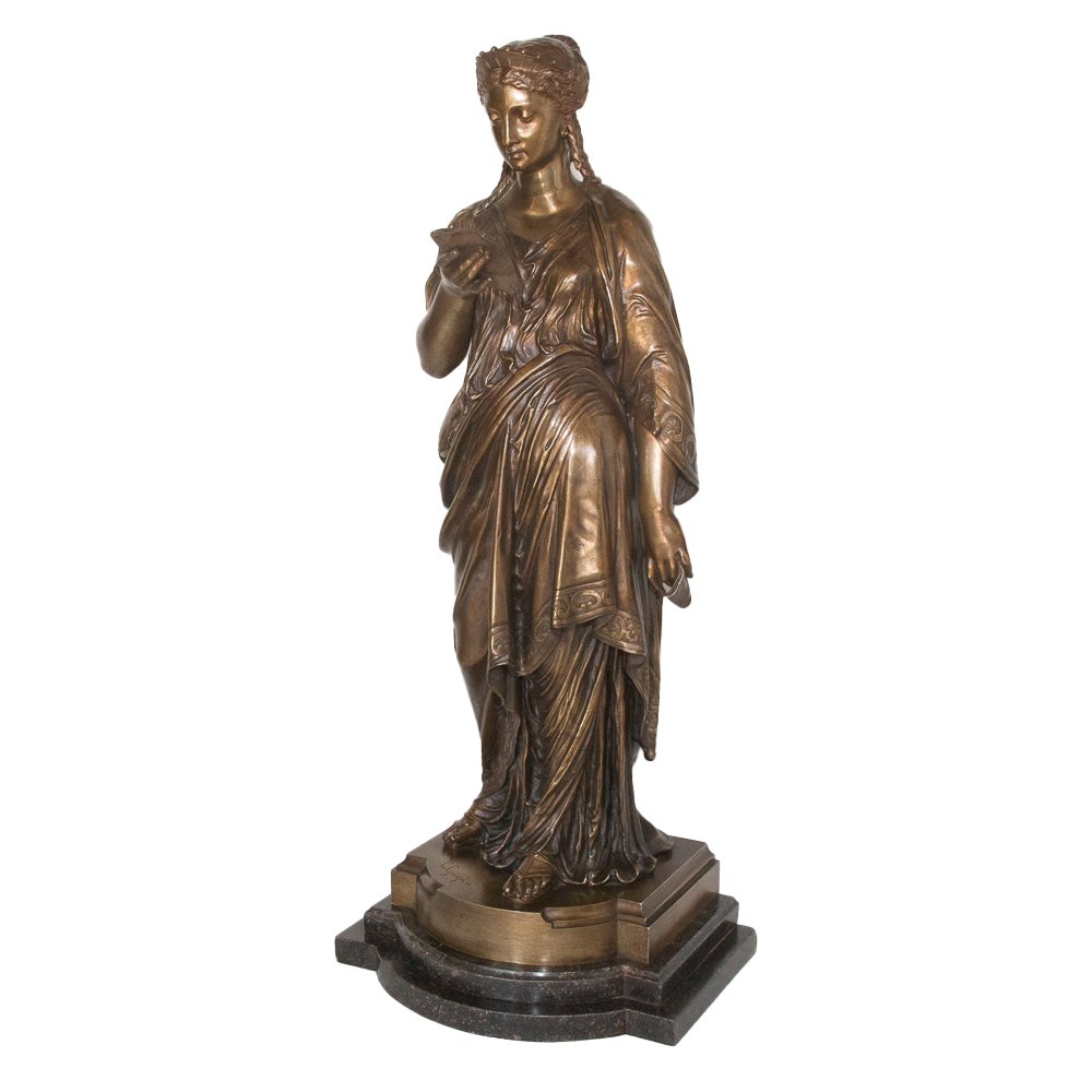Bronze Sculpture “the Reader” By L. Grégoire, 1840–1890