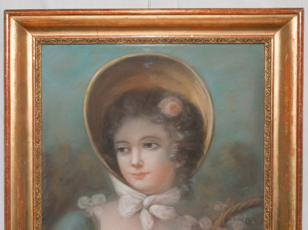 Portrait De Jeune Femme, Pastel époque XIXe Siècle-photo-2