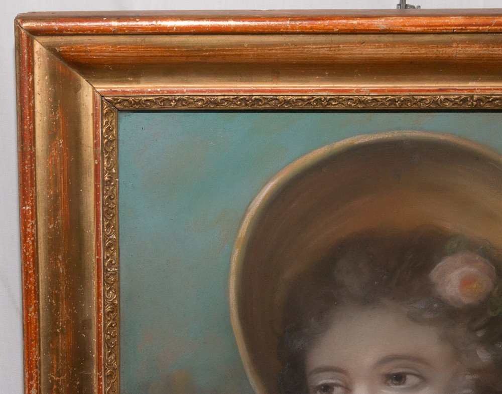 Portrait De Jeune Femme, Pastel époque XIXe Siècle-photo-6