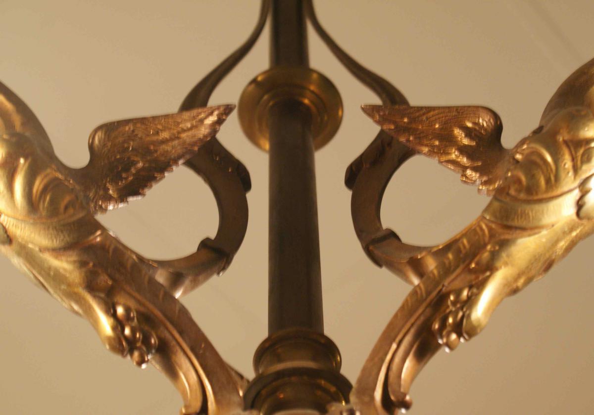 Bronze Chandelier With 3 Chimeras Napoleon III-photo-2