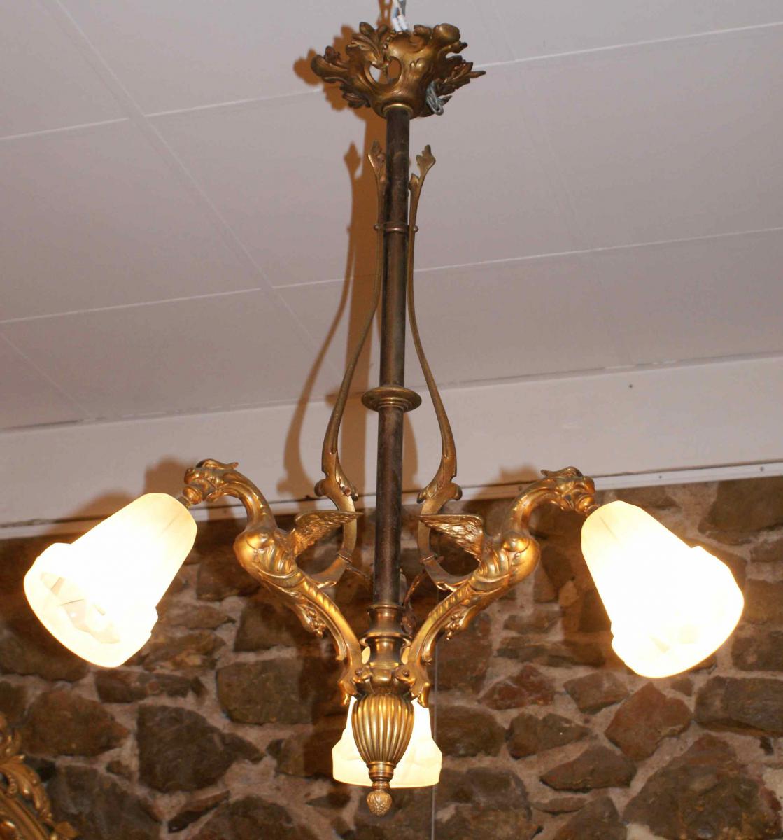 Bronze Chandelier With 3 Chimeras Napoleon III-photo-6