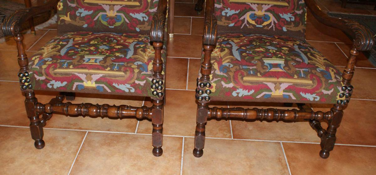 Pair Of 18th Century Armchairs Louis XIII-photo-8