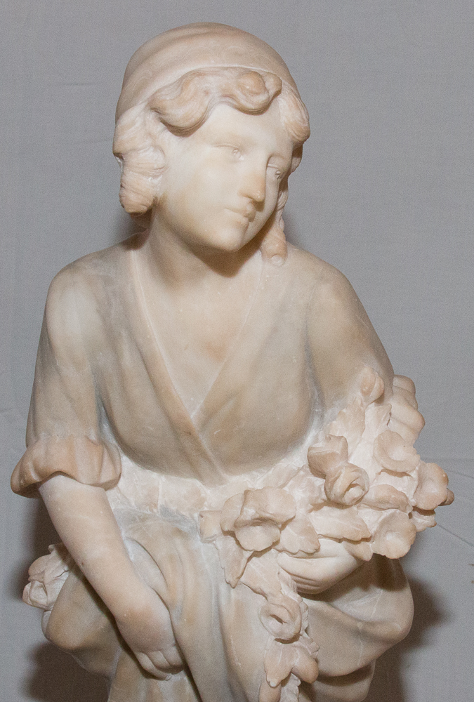 Girl With Bouquet In Alabaster Signed Pugi End Nineteenth-photo-2