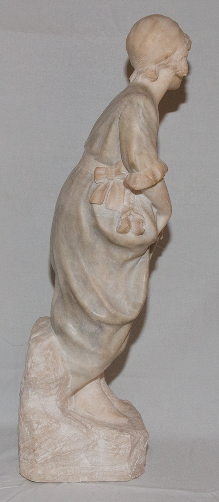 Girl With Bouquet In Alabaster Signed Pugi End Nineteenth-photo-2